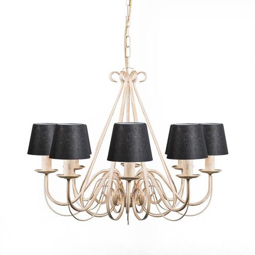 Kroonluchter crème met klemkap 12 cm zwart - Giuseppe, Huis en Inrichting, Lampen | Kroonluchters, Nieuw, Overige materialen