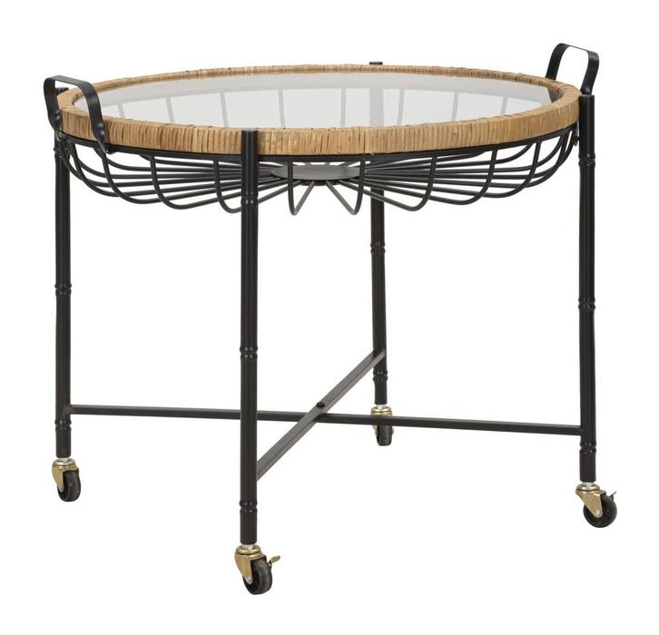 SALONTAFEL CEBU MET GLAS EN PUTTEN CM 70,5X65X57, Huis en Inrichting, Tafels | Sidetables, Ophalen of Verzenden