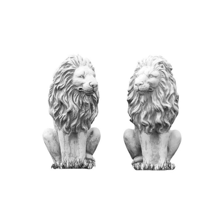 Leeuwen - stenen beelden - links en rechts - 53 cm, Tuin en Terras, Tuinbeelden, Ophalen of Verzenden