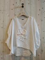 100% Linnen top blouse met prachtige bloem - oversized -, Nieuw