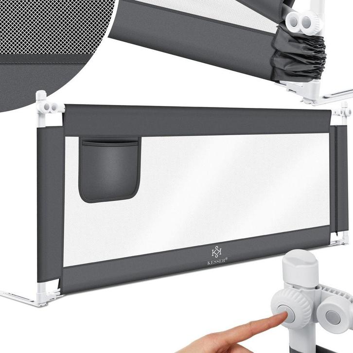 Bedhekje - 180 cm - Bedrand - Bedrail - Bedrek - Donkergrijs, Kinderen en Baby's, Kinderkamer | Bedden, Zo goed als nieuw, Verzenden