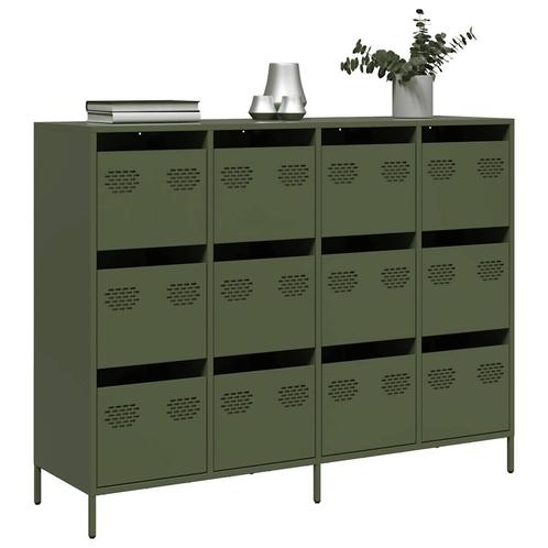 vidaXL Dressoir 135x39x103,5 cm koudgewalst staal olijfgroen, Huis en Inrichting, Kasten | Dressoirs, Nieuw, Metaal, Verzenden