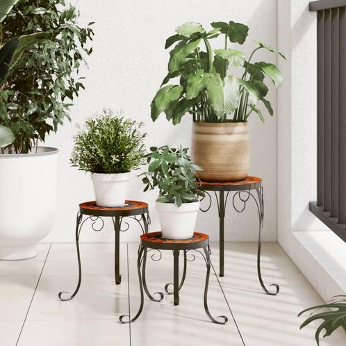 vidaXL Plantenstandaards 3 st keramiek terracottakleurig en, Tuin en Terras, Overige Tuin en Terras, Nieuw, Verzenden