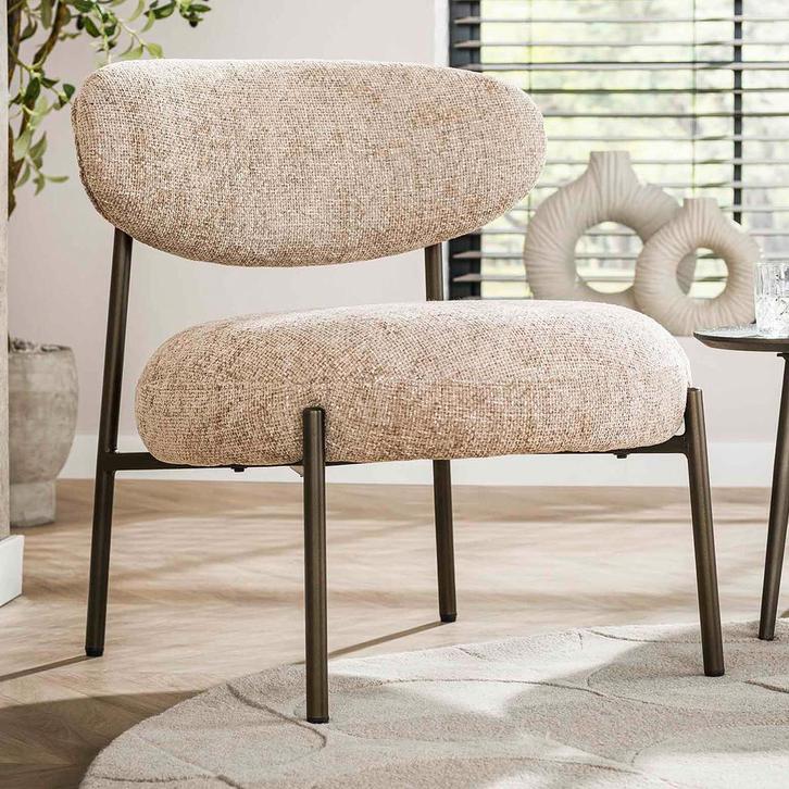 *WOONWINKEL* Zandkleur Fauteuil Met Ronde Zitting, Huis en Inrichting, Fauteuils, Nieuw, Stof, Verzenden