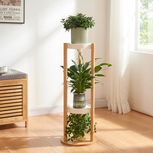 [en.casa] Plantenstandaard Sastamala 80x31x31 cm bamboe en w, Tuin en Terras, Bloembakken en Plantenbakken, Nieuw, Verzenden