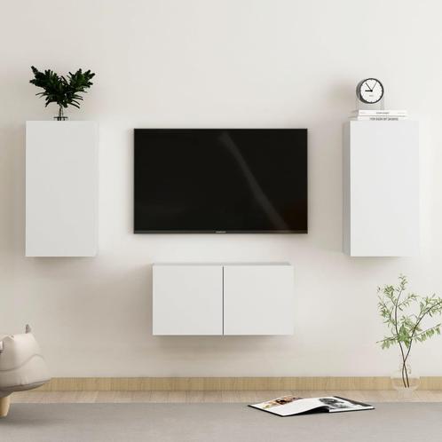 vidaXL 3-delige Tv-meubelset spaanplaat wit, Huis en Inrichting, Kasten | Televisiemeubels, Nieuw, Verzenden