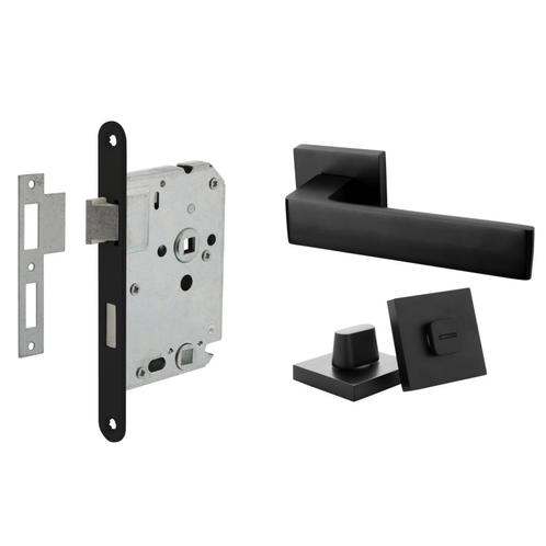 Deurbeslag set met WC-slot en deurklink Nova21 geveerd zwart, Doe-het-zelf en Verbouw, Hang- en Sluitwerk, Klink of Kruk, Nieuw