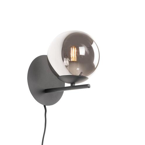 Art Deco wandlamp zwart en smoke glas - Flore, Huis en Inrichting, Lampen | Wandlampen, Nieuw, Overige materialen