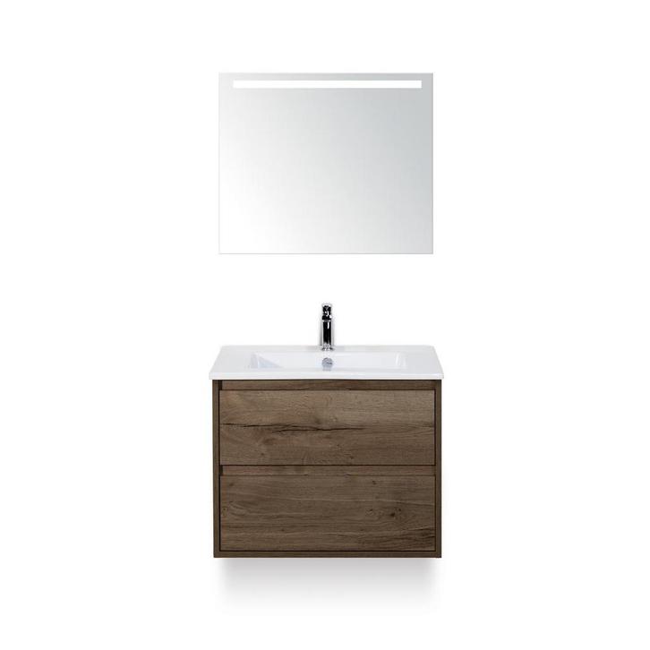 Porto Badmeubelset 70 cm - Tabacco - Keramische Wastafel Wit, Huis en Inrichting, Badkamer | Badkamermeubels, Ophalen of Verzenden