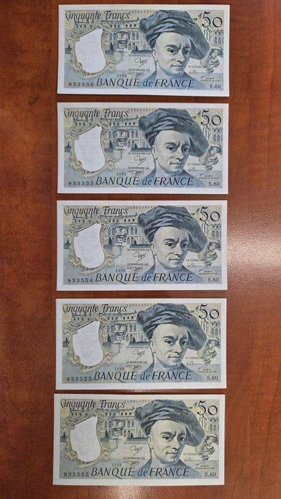 Frankrijk. - 5 x 50 Francs - 1990 - Consecutive - Pick 152e, Postzegels en Munten, Bankbiljetten | Europa | Niet-Eurobiljetten