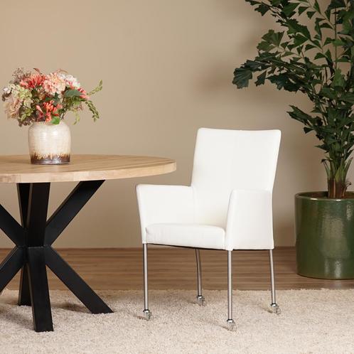 Direct meenemen | Gebroken witte leren eetkamerstoel | gebro, Huis en Inrichting, Stoelen, Eén, Overige kleuren, Nieuw, Leer, Ophalen of Verzenden