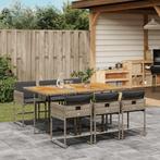 vidaXL 7-delige Tuinset met kussens poly rattan grijs, 6 zitplaatsen, Nieuw, Tuinset, Verzenden