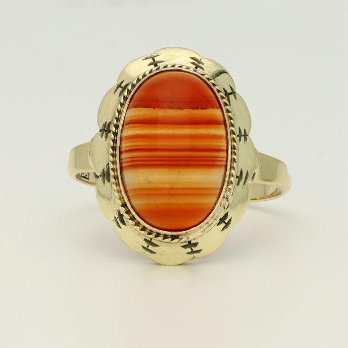 Ring - 14 karaat Geel goud - 4.39ct. tw. - Agaat, Sieraden, Tassen en Uiterlijk, Ringen