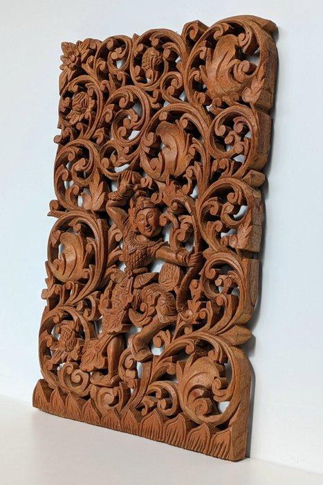 Groot houten muurschilderpaneel - Ramayana-scène (Rama) -, Antiek en Kunst, Kunst | Niet-Westerse kunst
