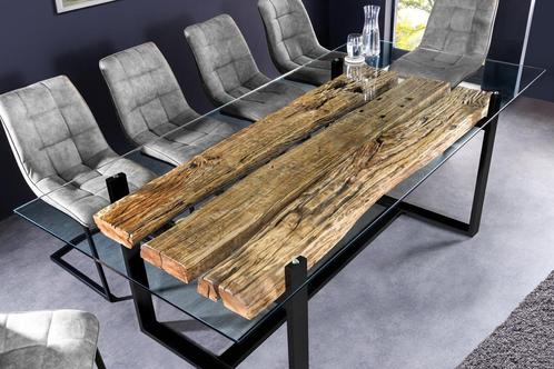 Design glazen eettafel BARRACUDA 220 cm natuurlijk massief, Huis en Inrichting, Tafels | Eettafels, Ophalen of Verzenden