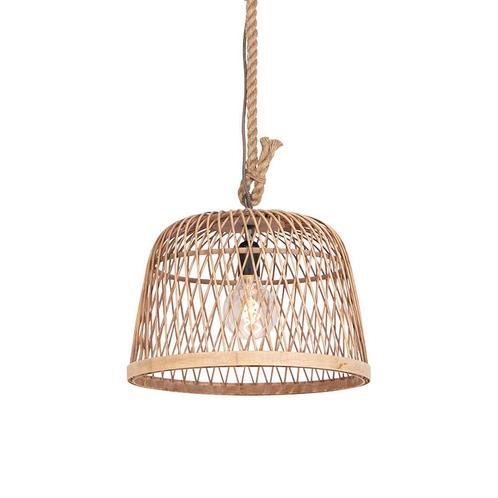 Landelijke hanglamp touw met rotan - Calamus, Huis en Inrichting, Lampen | Hanglampen, Nieuw, Overige materialen, 75 cm of meer