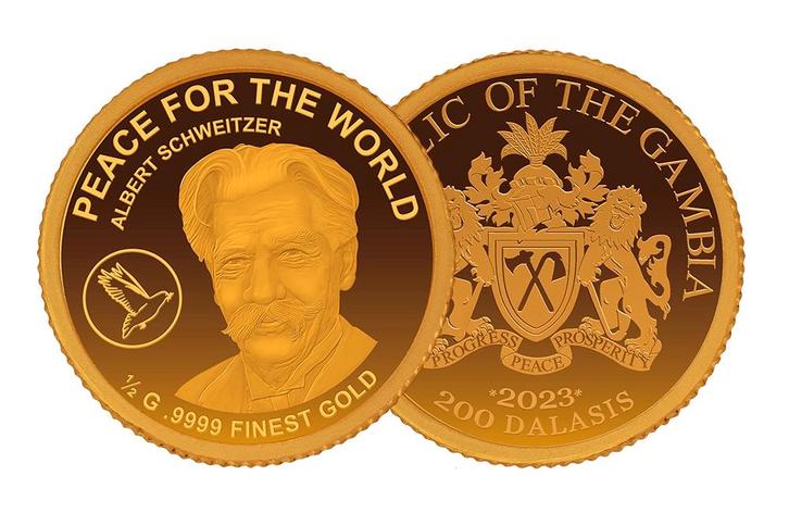 Kleinste goud Vrede voor de Wereld - Albert Schweitzer, Postzegels en Munten, Munten | Nederland, Verzenden