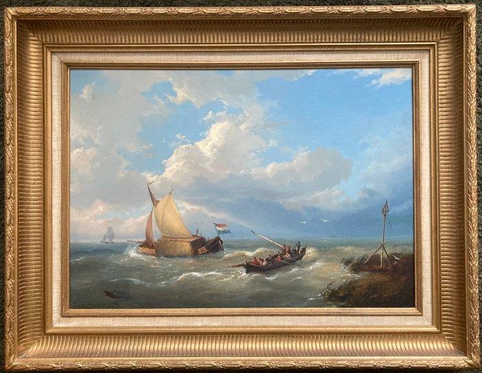 Nicolaas Riegen (1827-1889) - Zeilboten voor de kust, Antiek en Kunst, Kunst | Schilderijen | Klassiek