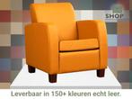 Leren fauteuil Joy - Toledo Leem (geel/bruin) - Poten hout, Huis en Inrichting, Fauteuils, Nieuw, Ophalen of Verzenden, Eigentijds, Klassiek, Modern