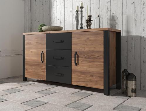 Dressoir Olivia - Zwart - Eiken - 147x43x79cm - Kast, Huis en Inrichting, Kasten | Dressoirs, 25 tot 50 cm, Nieuw, 100 tot 150 cm