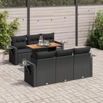 vidaXL 7-delige Loungeset met kussens poly rattan zwart, Verzenden, Nieuw, Rotan, Loungeset