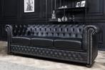 Chesterfield 3-zitsbank 205cm zwart kunstleer klinknagels, Huis en Inrichting, Ophalen of Verzenden, Nieuw