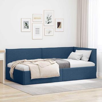 vidaXL Hoekbedframe met hoofdeinde Blauw 90 x 200 cm Stof beschikbaar voor biedingen