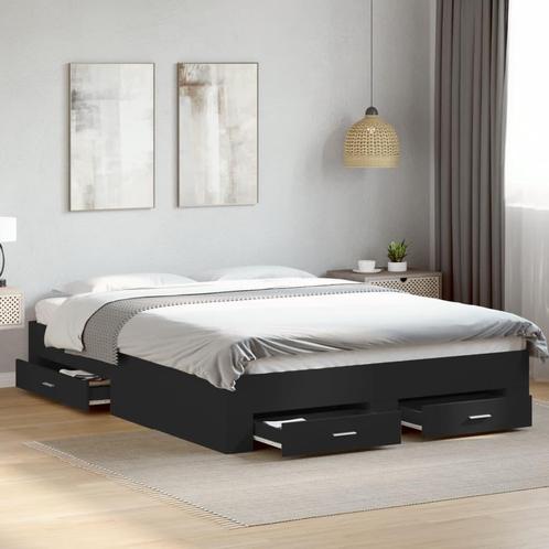 vidaXL Bedframe met lades bewerkt hout zwart 160x200 cm, Huis en Inrichting, Slaapkamer | Bedden, 160 cm, 200 cm, Zwart, Tweepersoons