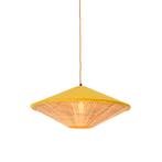 Landelijke hanglamp geel velours met rotan 60cm - Frills Can, Huis en Inrichting, Lampen | Hanglampen, Nieuw, Overige materialen