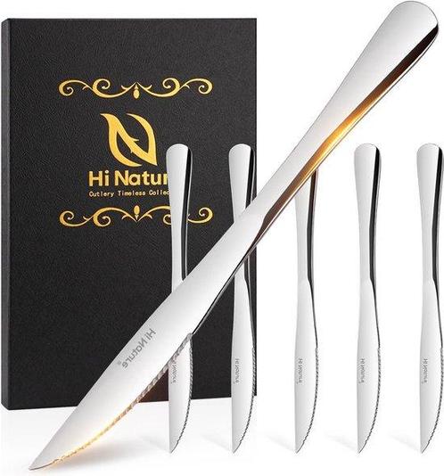 HI NATURE™ Steakmessen 6 Stuks RVS vleesmessen, Messenset,, Huis en Inrichting, Keuken | Bestek, Zo goed als nieuw, Ophalen of Verzenden