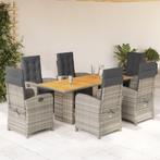 vidaXL 7-delige Tuinset met kussens poly rattan grijs, 6 zitplaatsen, Nieuw, Tuinset, Verzenden