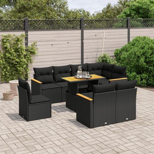 vidaXL 9-delige Loungeset met kussens poly rattan zwart, Tuin en Terras, Tuinsets en Loungesets, Loungeset, Nieuw, Rotan, Verzenden