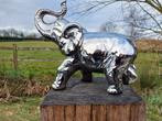 Beeld, olifant in zilver chrome kleur - 32 cm - gesteente, Antiek en Kunst
