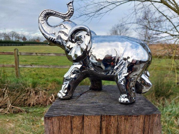 Beeld, olifant in zilver chrome kleur - 32 cm - gesteente, Antiek en Kunst, Kunst | Designobjecten