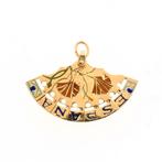 18 Krt. Gouden hanger van een Spaanse waaier met emaille, Ophalen of Verzenden, Gebruikt, Goud, Overige merken