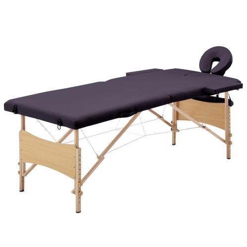 vidaXL Massagetafel inklapbaar 2 zones hout paars, Sport en Fitness, Massageproducten, Nieuw, Verzenden