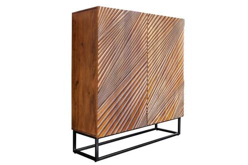 Highboard LINE ART 120cm 3D mango hout bruin zwart - 45304, Huis en Inrichting, Kasten | Overige, Ophalen of Verzenden