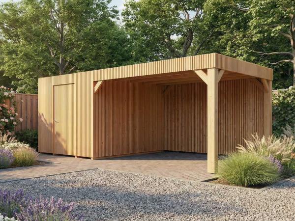 Veiling - Tuinhuis triple-profiel met overkapping 295x600x24, Tuin en Terras, Overkappingen