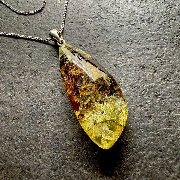 Zilveren ketting en hanger met natuurlijk Baltisch amber -, Verzamelen, Mineralen en Fossielen
