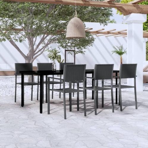 vidaXL 7-delige Tuinset zwart, Tuin en Terras, Tuinsets en Loungesets, Tuinset, Nieuw, 6 zitplaatsen, Textileen, Verzenden