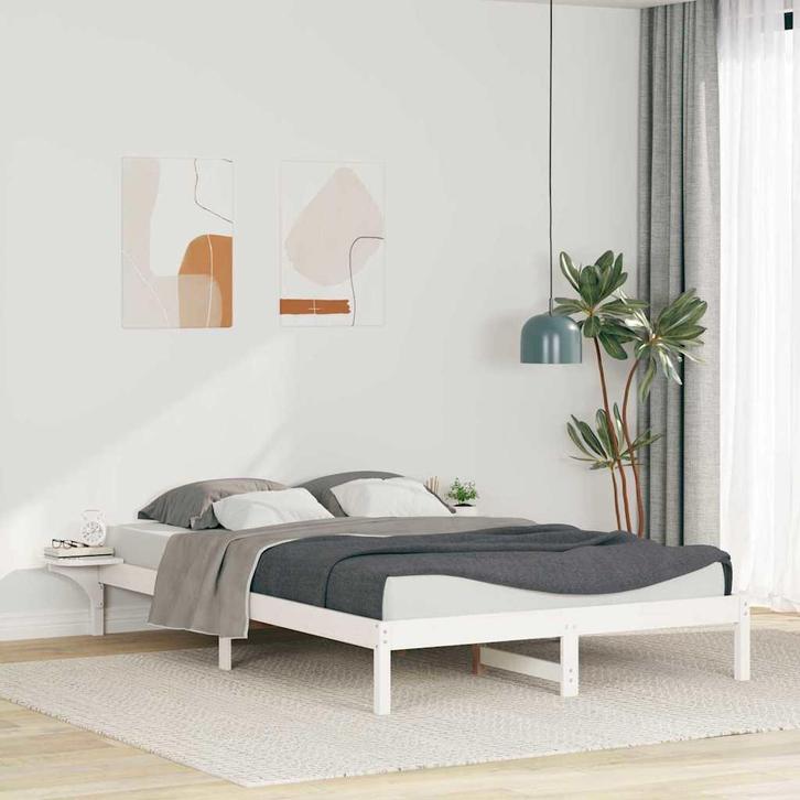 vidaXL Bedframe met Zijtafels Wit 160 x 210 cm Massief, Huis en Inrichting, Slaapkamer | Bedden, Wit, Nieuw, Hout, Verzenden