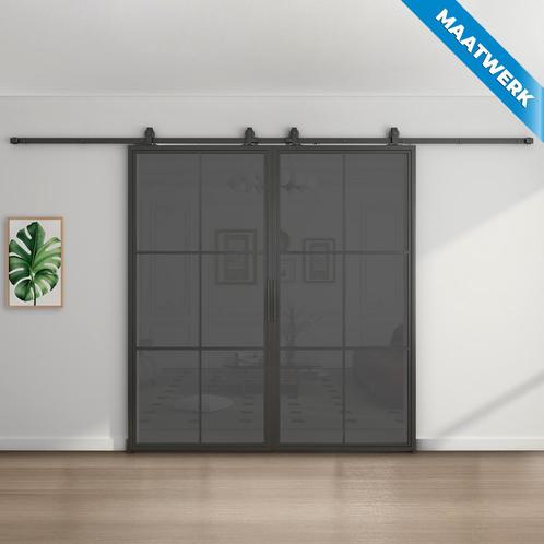 Dubbele stalen Schuifdeuren - 6 Vlaks - Maatwerk - Rook glas, Doe-het-zelf en Verbouw, Kozijnen en Schuifpuien, Nieuw, Inclusief glas