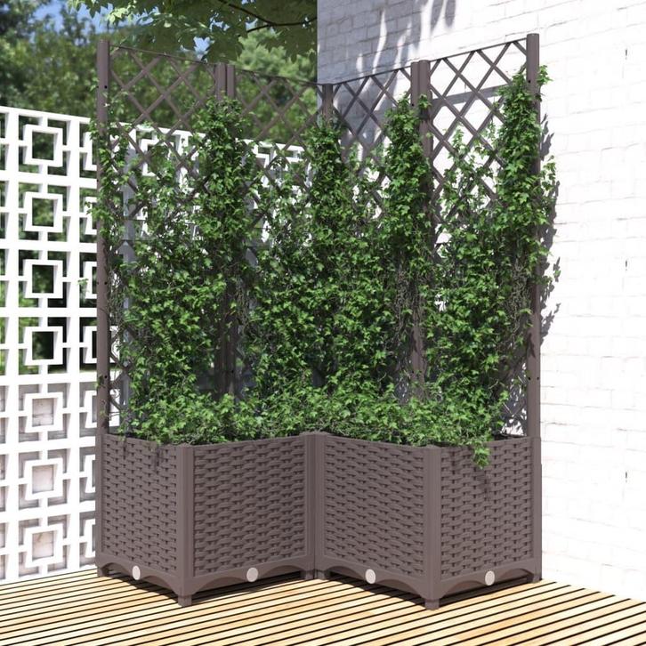 vidaXL Plantenbak met latwerk 80x80x136 cm polypropeen bruin, Tuin en Terras, Bloembakken en Plantenbakken, 60 tot 100 cm, Nieuw