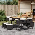 vidaXL 9-delige Tuinset poly rattan zwart, Nieuw, 8 zitplaatsen, Tuinset, Verzenden