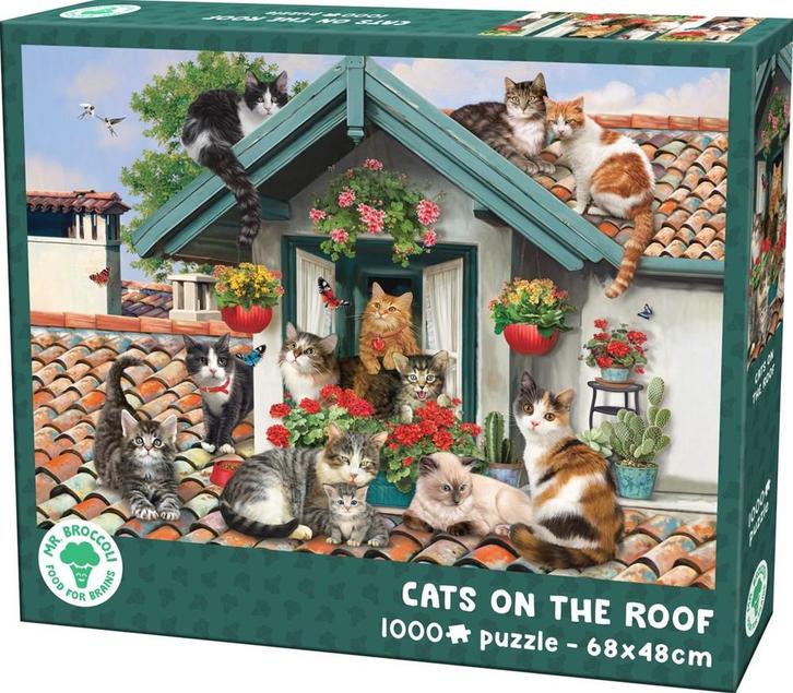 Cats on the Roof Puzzel (1000 stukjes) | Mr. Broccoli -, Hobby en Vrije tijd, Denksport en Puzzels, Nieuw, Verzenden