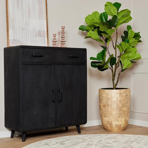 *WOONWINKEL* Starfurn Omaha Black Kabinet Zwart Mangohout, Huis en Inrichting, Kasten | Wandmeubels, Nieuw, Verzenden