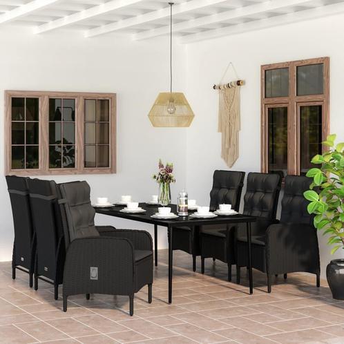 vidaXL 7-delige Tuinset met kussens zwart, Tuin en Terras, Tuinsets en Loungesets, Tuinset, Nieuw, 6 zitplaatsen, Rotan, Verzenden