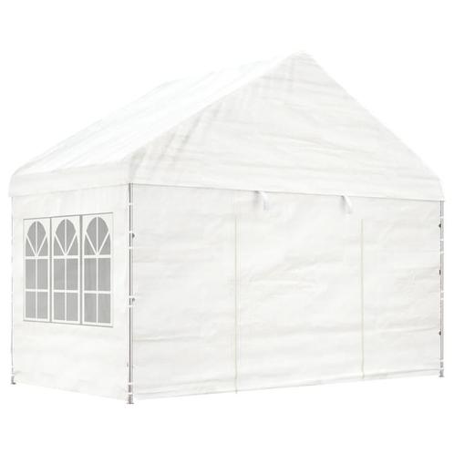 Paviljoen Prieel met dak 4,08x2,23x3,22 m PE wit, Tuin en Terras, Partytenten, Nieuw, Verzenden