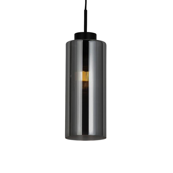 Art Deco hanglamp zwart met smoke glas - Laura, Huis en Inrichting, Lampen | Hanglampen, Nieuw, Glas, 75 cm of meer
