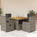 vidaXL 5-delige Tuinset met kussens poly rattan grijs, 4 zitplaatsen, Nieuw, Tuinset, Verzenden